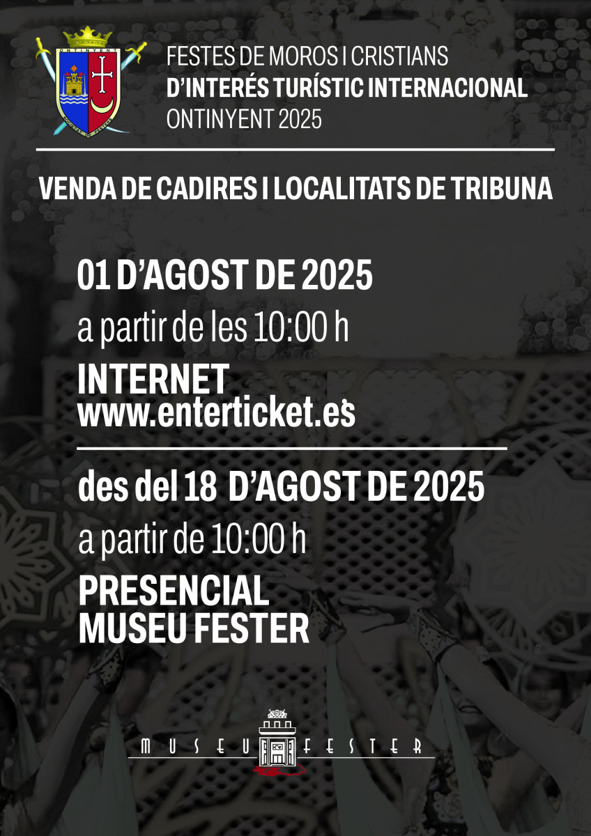 La Societat de Festers abrirá la venta de 10.000 sillas y localidades de tribuna para las fiestas de Moros y Cristianos de Ontinyent el próximo 1 de agosto.